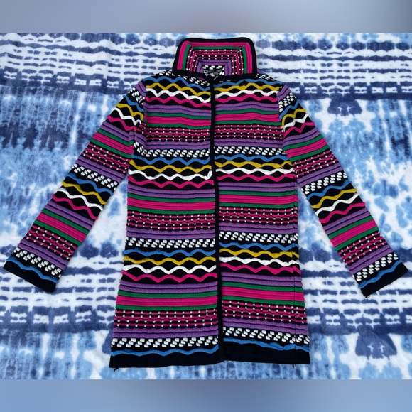 SIONI Open Front Long Cardigan bohemian boho Coogie Style sweater hippie Rainbow - Picture 2 of 10